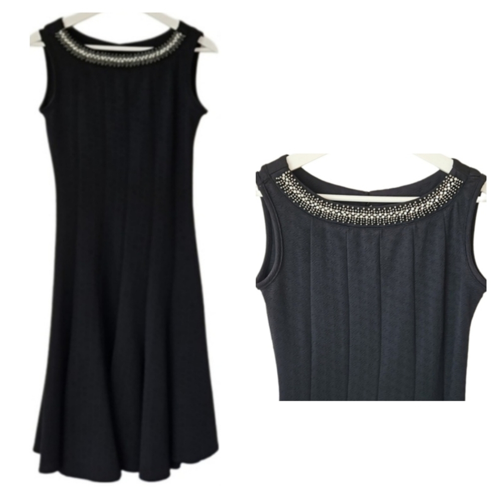 Metallic Beaded Rhinestone Embellished Black Dress, S